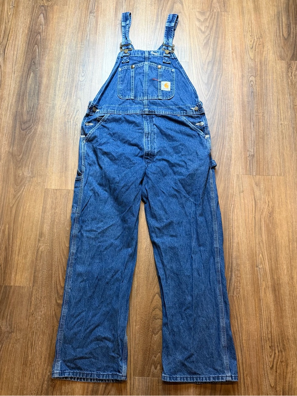 Carhartt R07-DST Denim Bib Overalls Workwear Carpenter Work Men’s Size 36x28 EUC